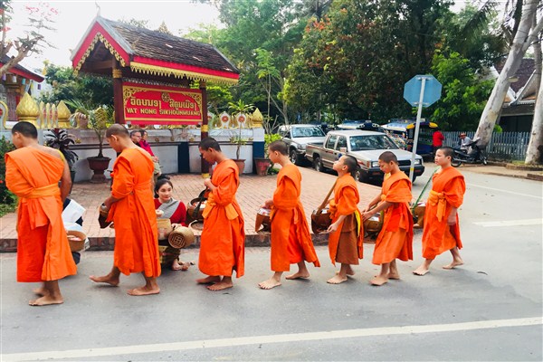 The alms giving ceremony in luang prabang